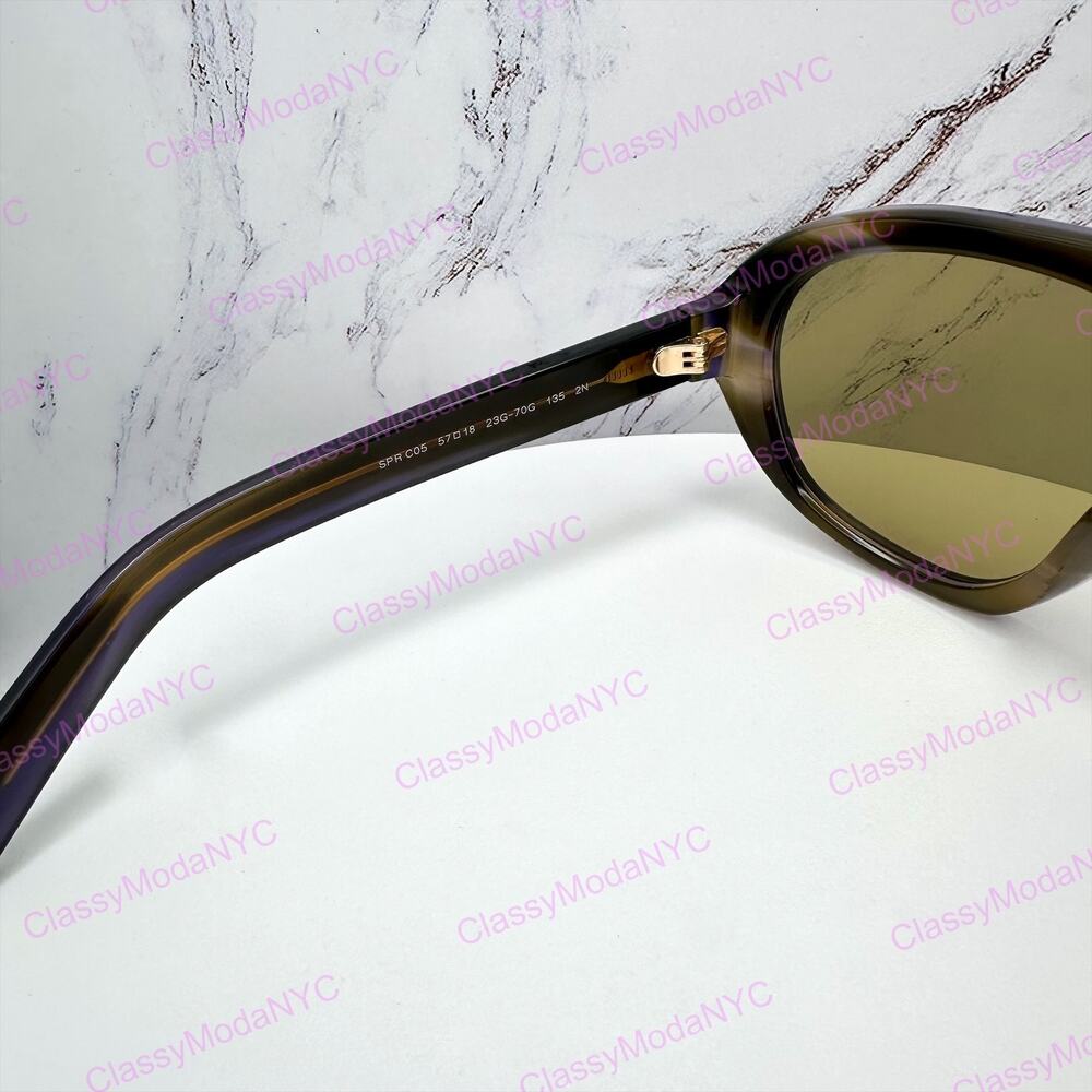 New PRADA Sunglasses Brown Striped Laguna Aviator Shield Mask New - Picture 7 of 16